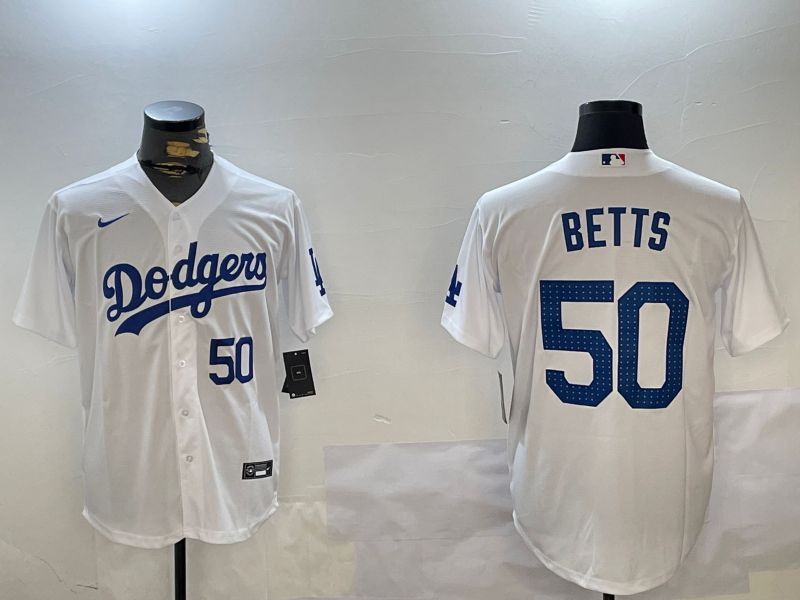 Men Los Angeles Dodgers #50 Betts White Game 2024 Nike MLB Jersey style 12111